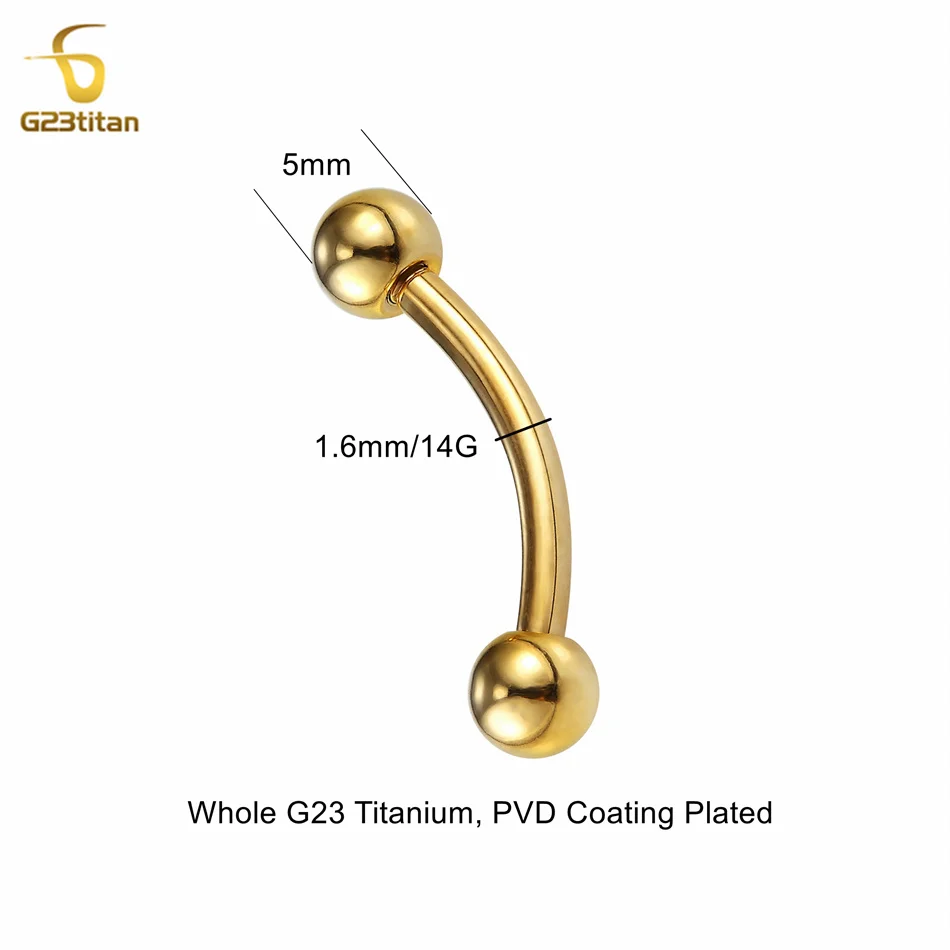 G23titan 6-16mm 1.6mm 14G Curved Barbell Minimalist Belly Button Ring Titanium Navel Ear Lip Piercing Ring Earring Body Jewelry
