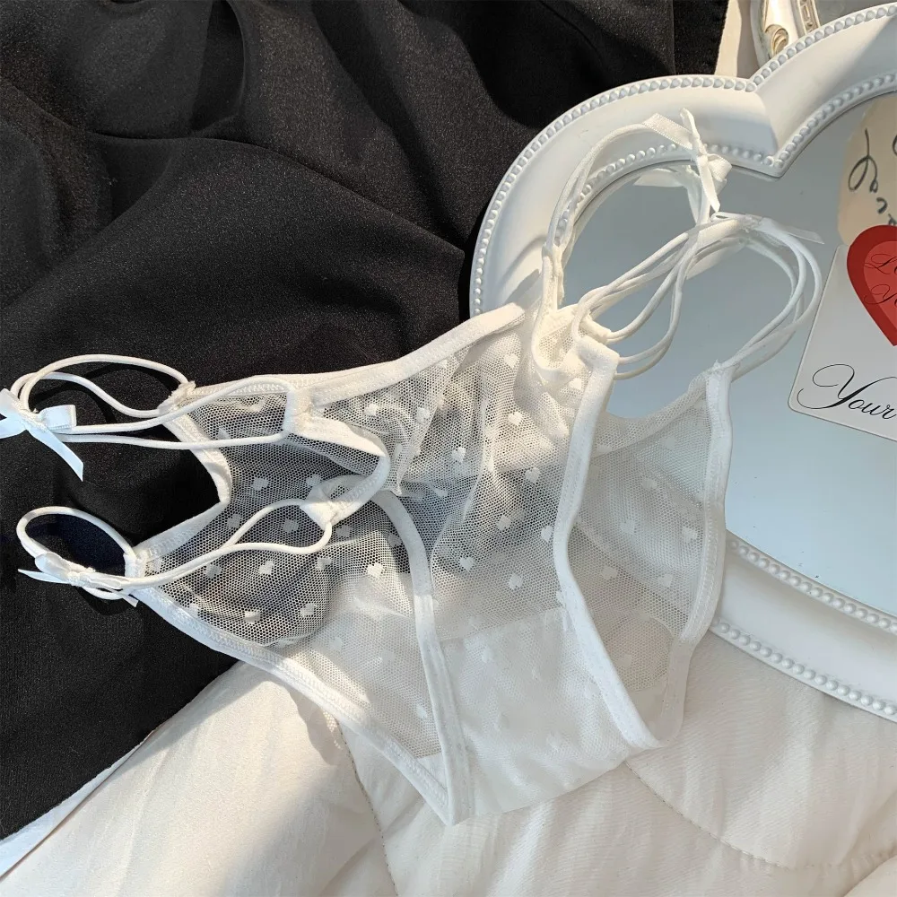 

Comfortable Polka Dot Seamless Panties Bow Strap Low Waist Underwear for Women Transparent Hollow Mesh Thin Briefs Summer