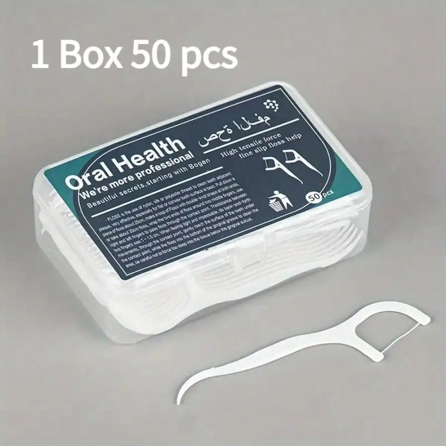 50 Stück reisefreundliche Zahnseide-Sticks – Einweg-Kunststoff-Zahnstocher mit starker Spannungsseide