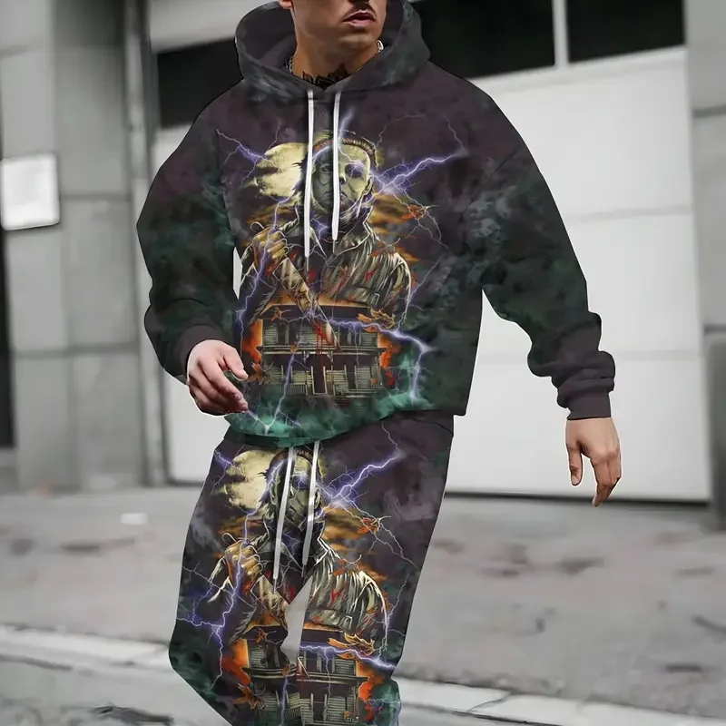 2025 Autumn Men's Fashion Hoodie Set New Thick Warm Long Sleeve Pocket Hoodie Men's Casual Loose Fit Drawstring Trousers
