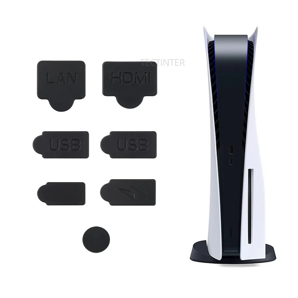 Set di spine antipolvere in Silicone nero per PS5 USB HDM 6pcs interfaccia coperchio antipolvere spina antipolvere per accessori Console di gioco PS5