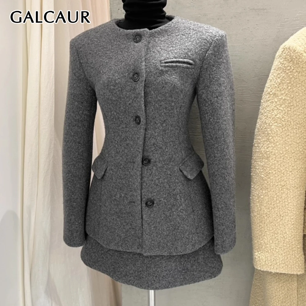 

GALCAUR Solid Spliced Single Breasted Jacket Female O Neck Long Sleeve Slimming Office Lady Women's Jackets Autumn Style Fashion