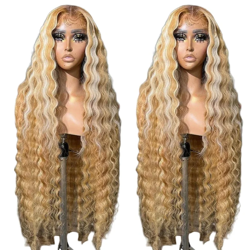 613 Deep Wave Blonde Wig Brazilian Human Hair Wig 13x6 HD Transparent Lace Frontal Wig 24inch Pre Plucked 250% Density