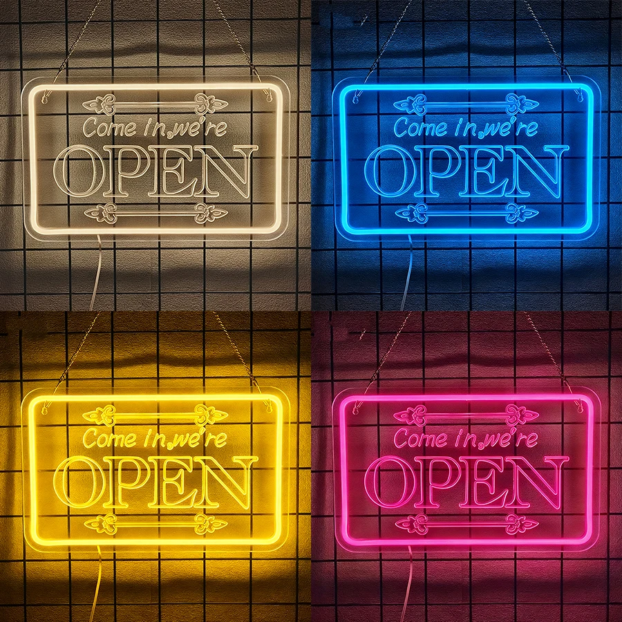 Letrero abierto de neón, letreros abiertos LED para negocios, letrero abierto alimentado por USB, para fiesta, club, hotel, ventana, pared, tienda