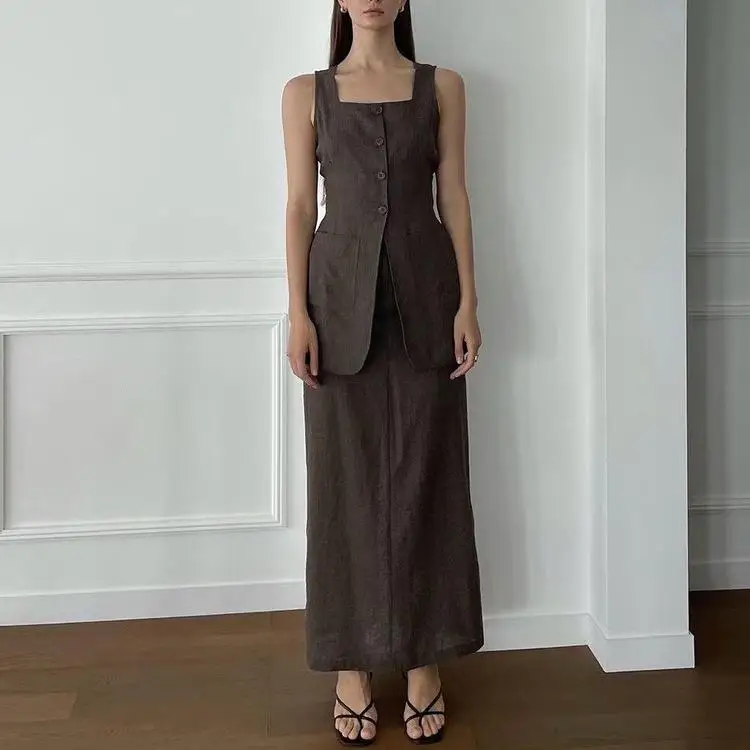 

Summer Couple Svel Vest f Skirt Set Faionable Svel Outfit Pure Color Patchwork Commute Sle Casual Wear for Teens