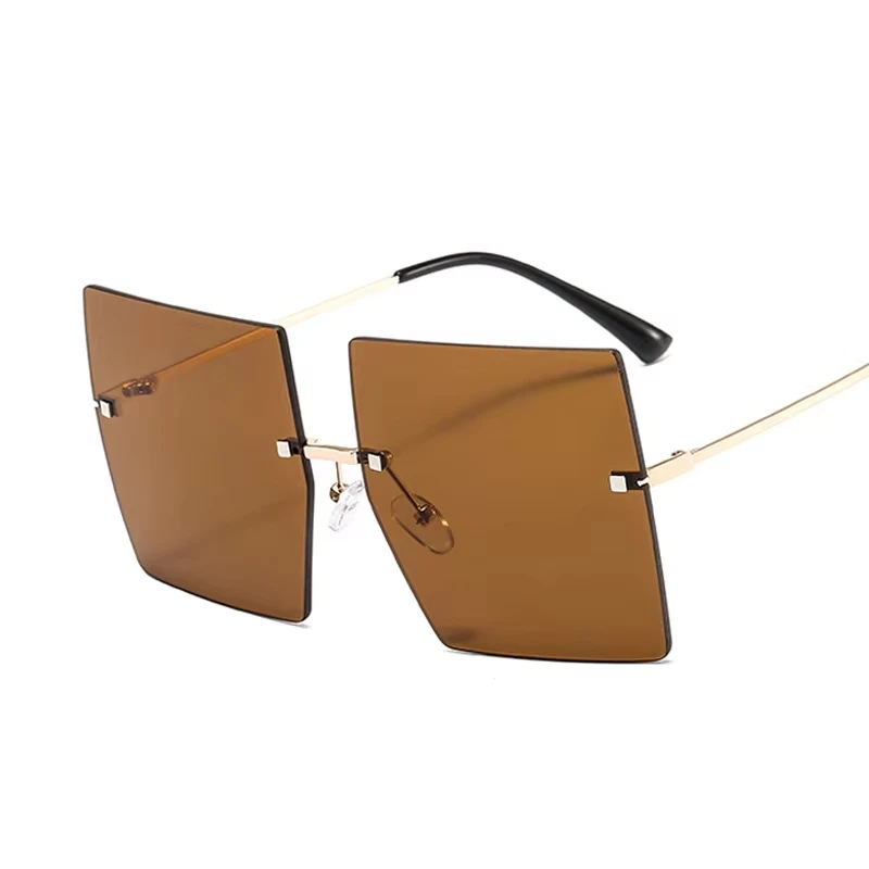 Platz Übergroße Sonnenbrille Frauen Vintage Luxus Randlose Sonnenbrille Für Weibliche Großen Rahmen Gradienten Spiegel Metall Oculos De Sol