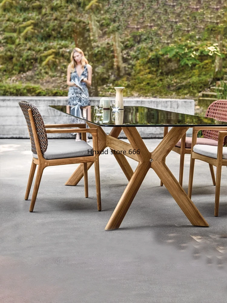 Nordic outdoor tables, chairs, benches, preservative teak waterproof and sunscreen courtyard villa garden teak furniture