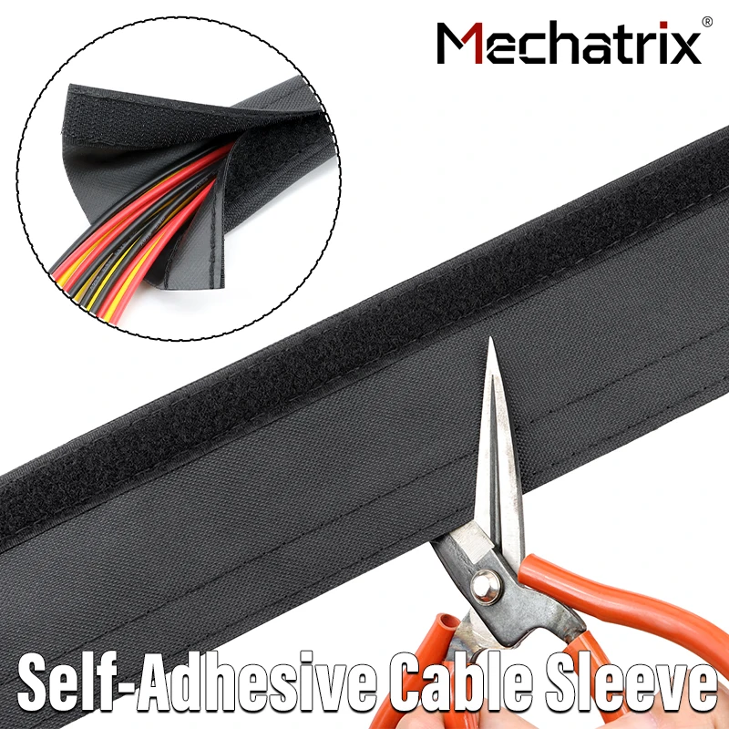 1-10m Self-adhesive Cable Sleeve PET Braided Insulated PVC Waterproof Hook & Loop Wear-resistant Protective Wire Harness Sheath