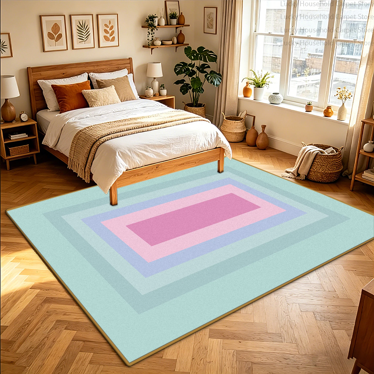 Modern Minimalism Colorful Gradient Geometric Carpet Bedroom Decor Large Area Rug Washable Non-slip Living Room Lounge Floor Mat