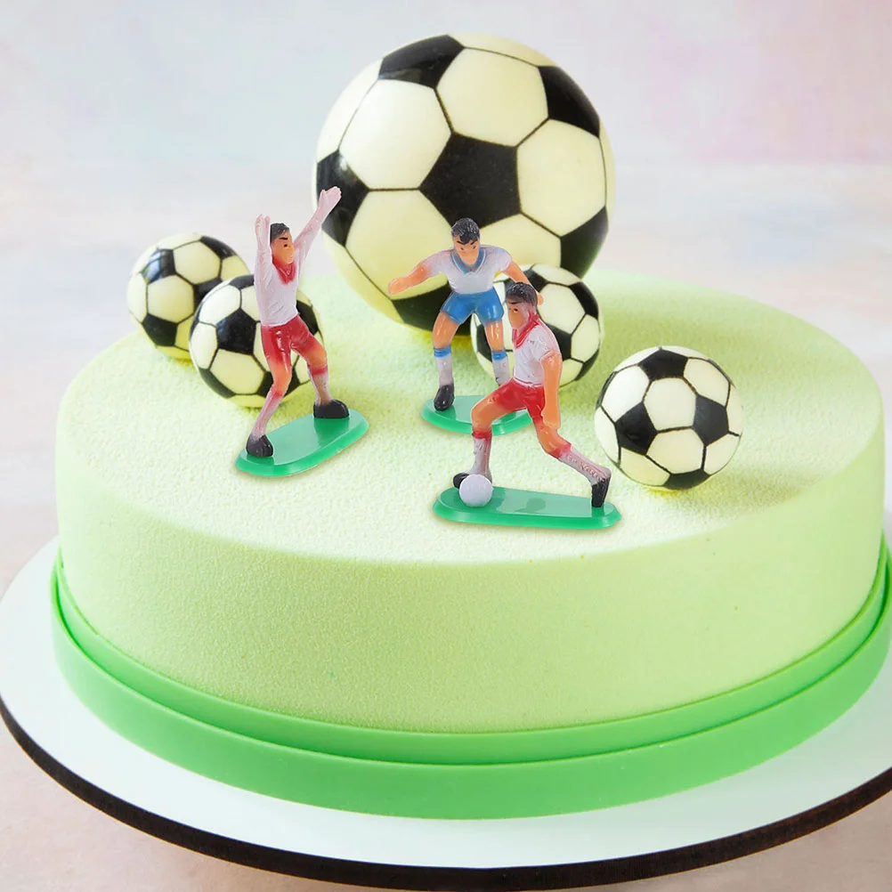 Football Player Cake Toppers Decoration Foosball Mini Soccer Decors Miniature Field Landscape Plastic Decorations