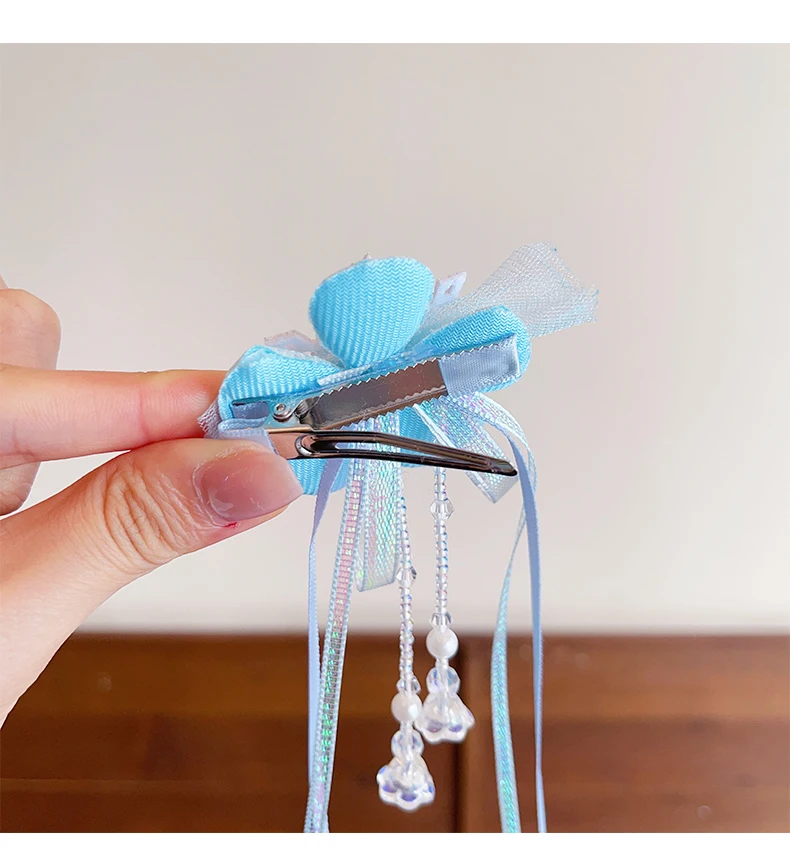 2er-Set Prinzessinnen-Haarspangen für Kleinkinder, Glitzer-Schneeflocken-Quasten-Strass-Haarspangen, schmerzfreie Haarspangen für Kindergeburtstage – Detail 6