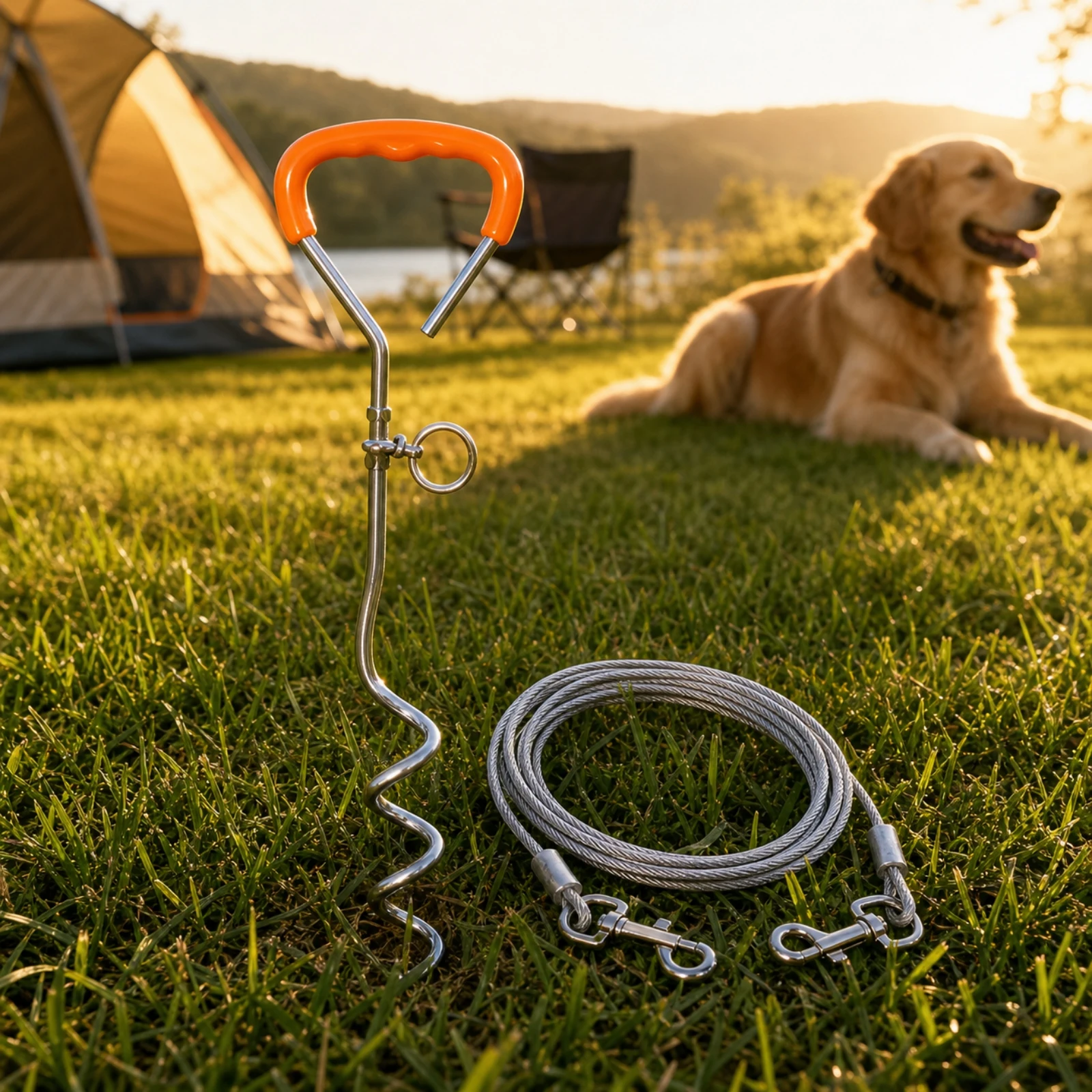 Dog Tie-out Clip Long-Lasting Dog Tie out Cable Anchor Portable Stake with Swivel Loop Easy to Install for Campers, Outdoor