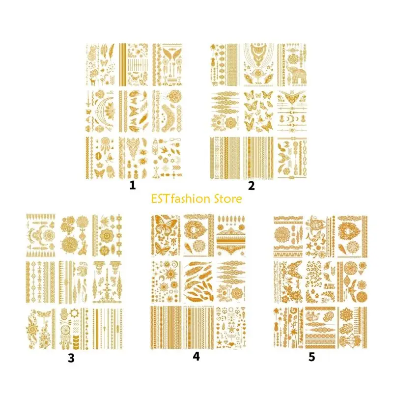 Y5GC 9 Sheets Tattooing Decals Easy Apply Remove Costume Essential Metallic Finish