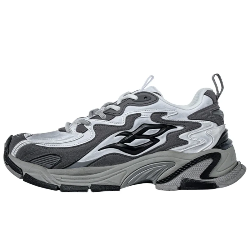 

European Casual Sports Shoes for Men's Retro Liquid Silver Thick Platform Sneaker Comfortable Breathable Height Increasing Shoes