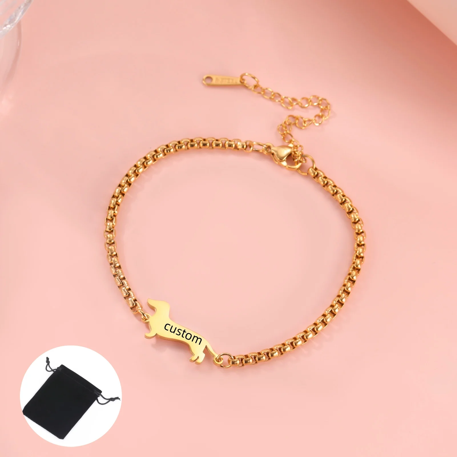 Personalized Sausage Dog Charm Bracelet, Custom Pet Gift