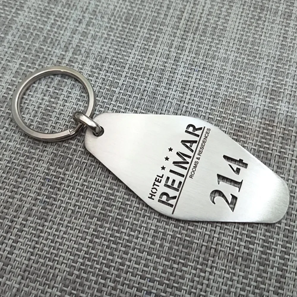 Custom Hotel Metal Keychain Personalized Logo Digital Hollow Stainless Steel Keyring Jewelry 2025 New Wholesale Dropshipping