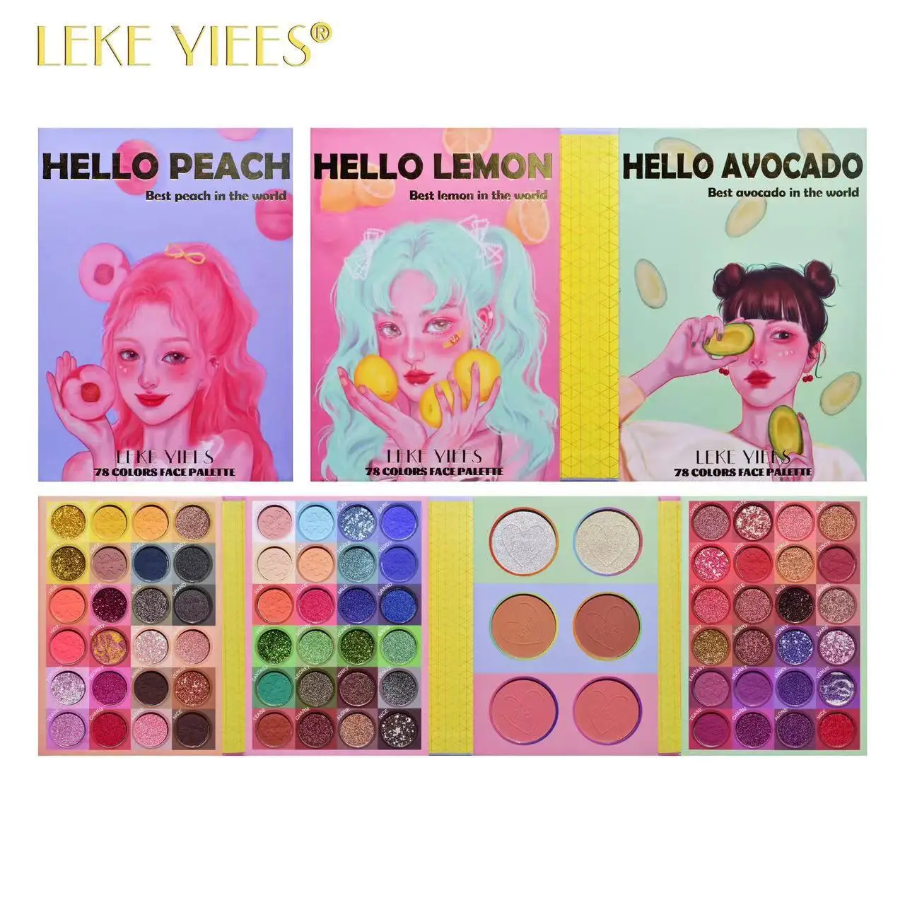 LEKE YIEES 78 Color eyeshadow tray Three layers flip book bead matte blush highlight one