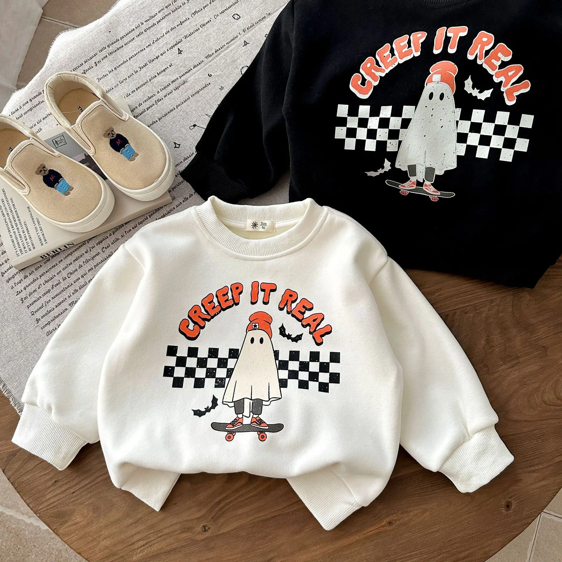 2025 شتاء جديد الأطفال الدافئة بلوزة من الصوف بنين بنات لطيف الكرتون طباعة البلوز طفل طويل الأكمام بلايز عادية الاطفال الملابس