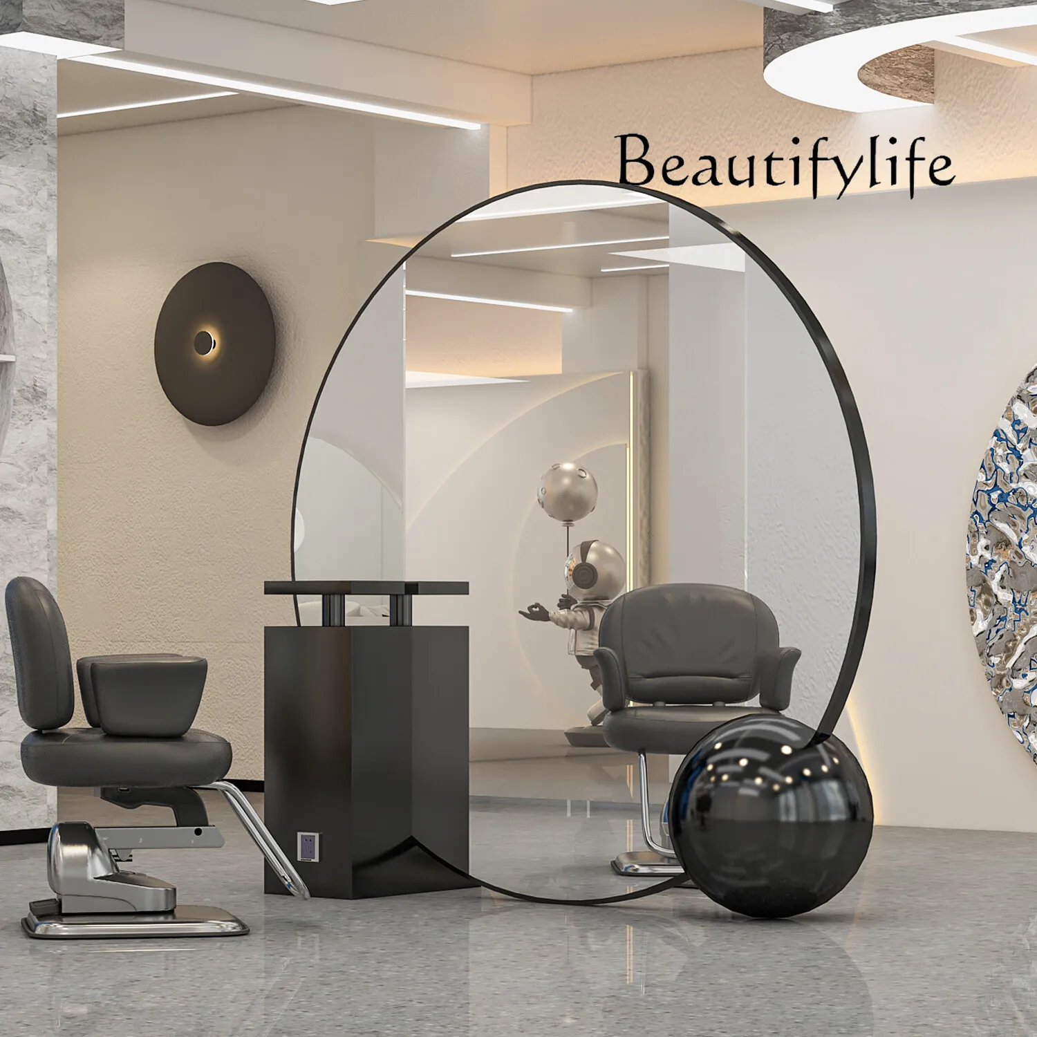 Barber shop mirror, hair salon mirror table, hair salon special with cabinet perm and dyeing area, hair cutting mirror floor