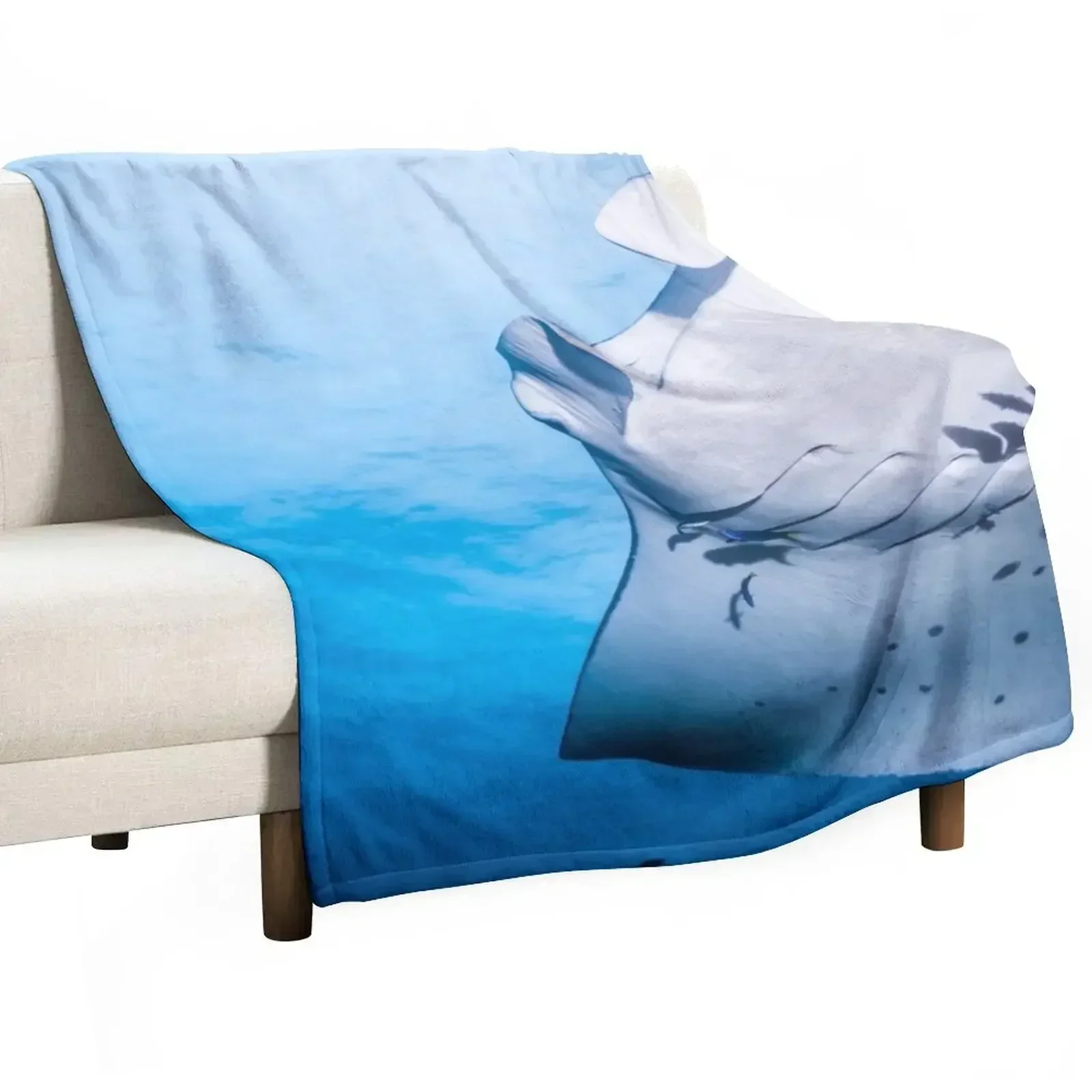 Cute Manta ray swimming in the blue ocean Throw Blanket christmas gifts Hairy Blankets