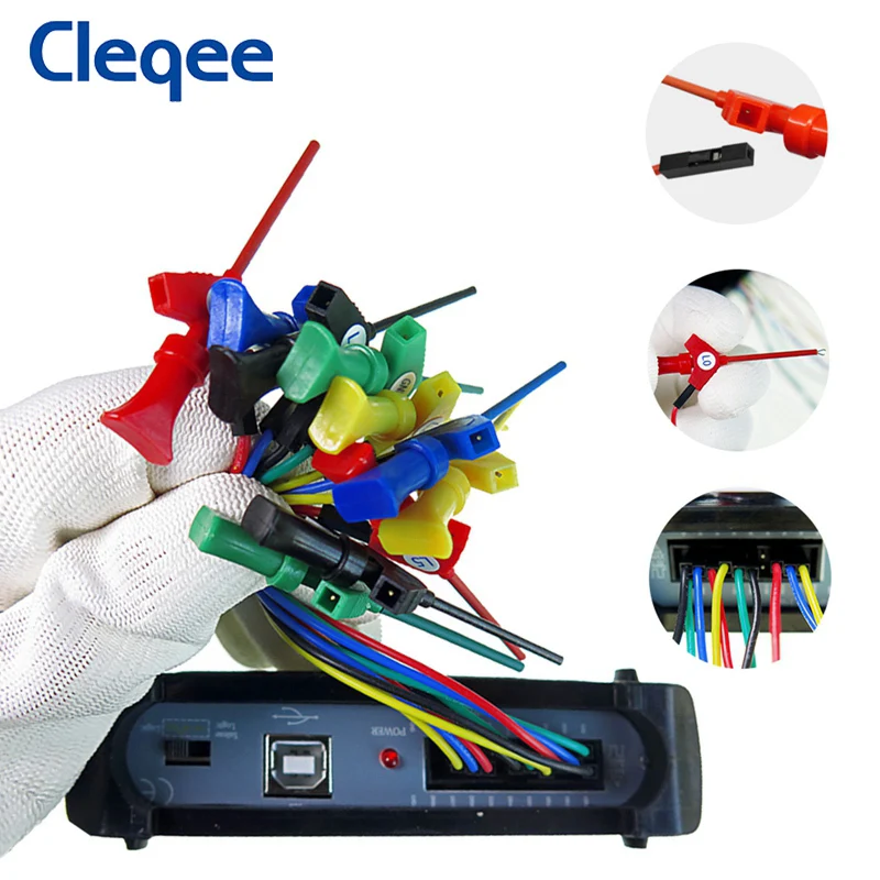 Cleqee P1512D Mini SMD IC Test Hook Test Leads Kit Mini Grabber Silicone Jumper Wire 26AWG Dupont Cables for Logic Analyzer