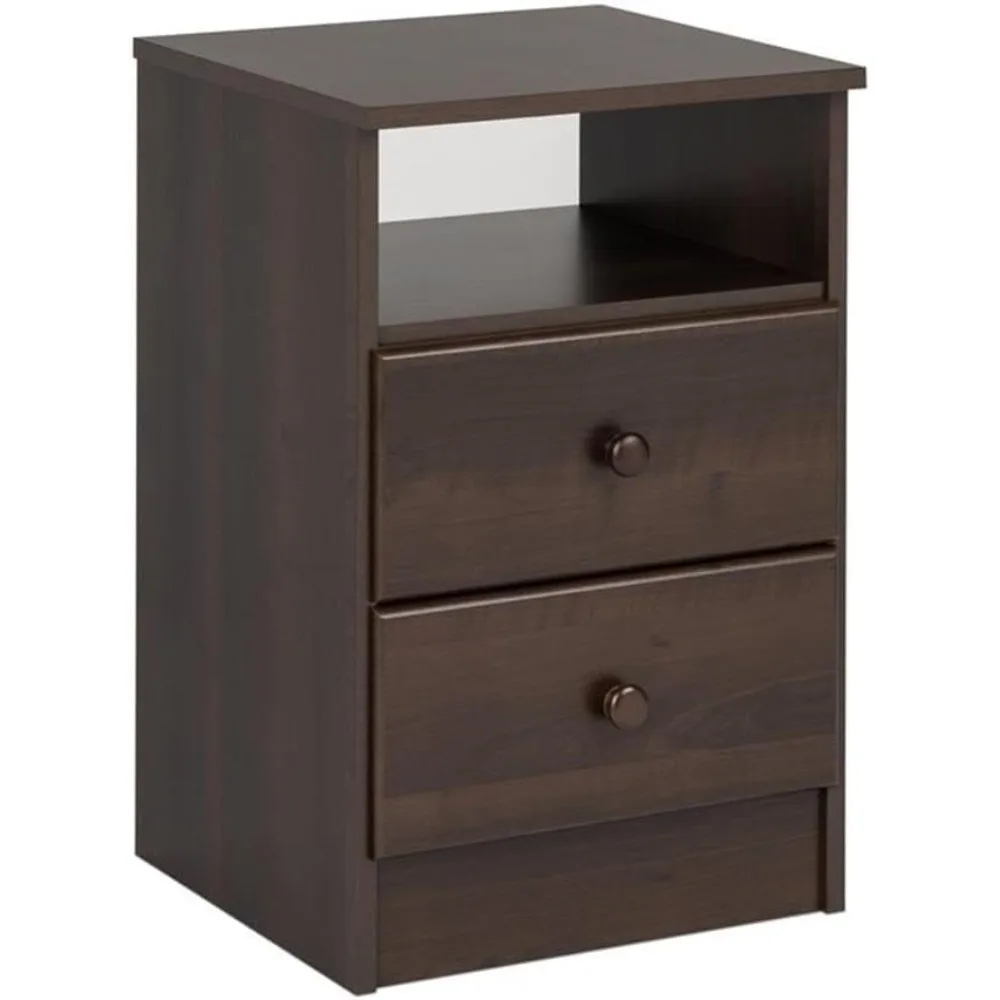 

Astrid Simplistic Nightstand Side Table with 2 Drawers and Open Shelf, Functional Bedside Table 15.5" D x 16" W x 24.5" H, Espr