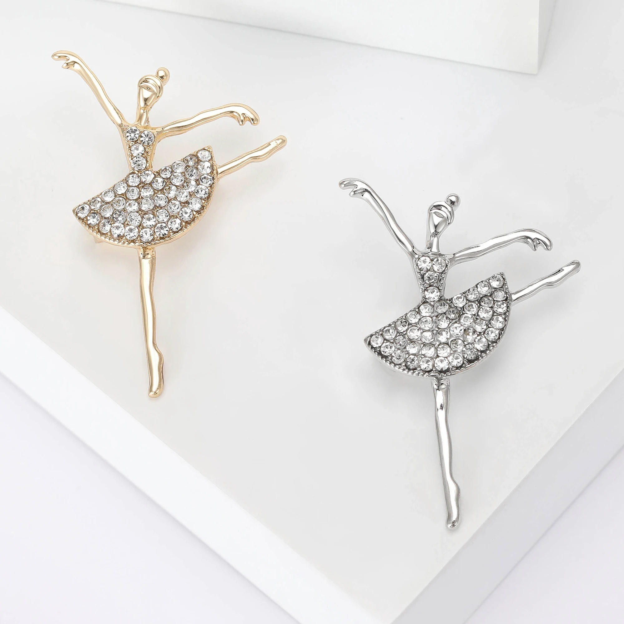 Rhinestone Ballerina Brooches for Women Acrylic Elf Pins Pearl Girls Accessories Office Party Friend Gifts