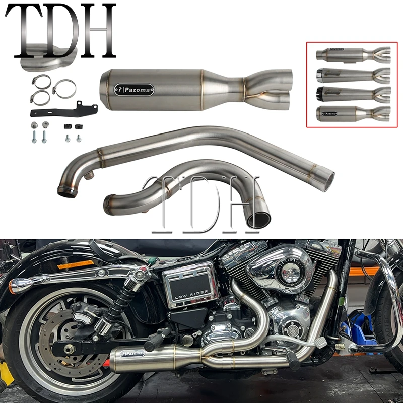 

2-into-1 Exhaust Mufflers Drag Pipe Slip On Muffler System For Harley Dyna Wide Glide Super Glides Street Bob Low Rider FatBob