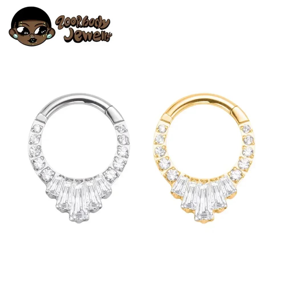 

G23 Titanium Septum Ring Luxury 5A Square Zircon Nasal High Brightness Punk Tragus Piercing Jewelry for Men and Women Earrings