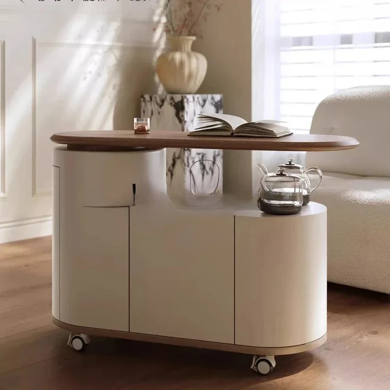 A Mobile tea table Modern coffee table Rotating light luxury sofa Side cabinet Living room Small tea cart