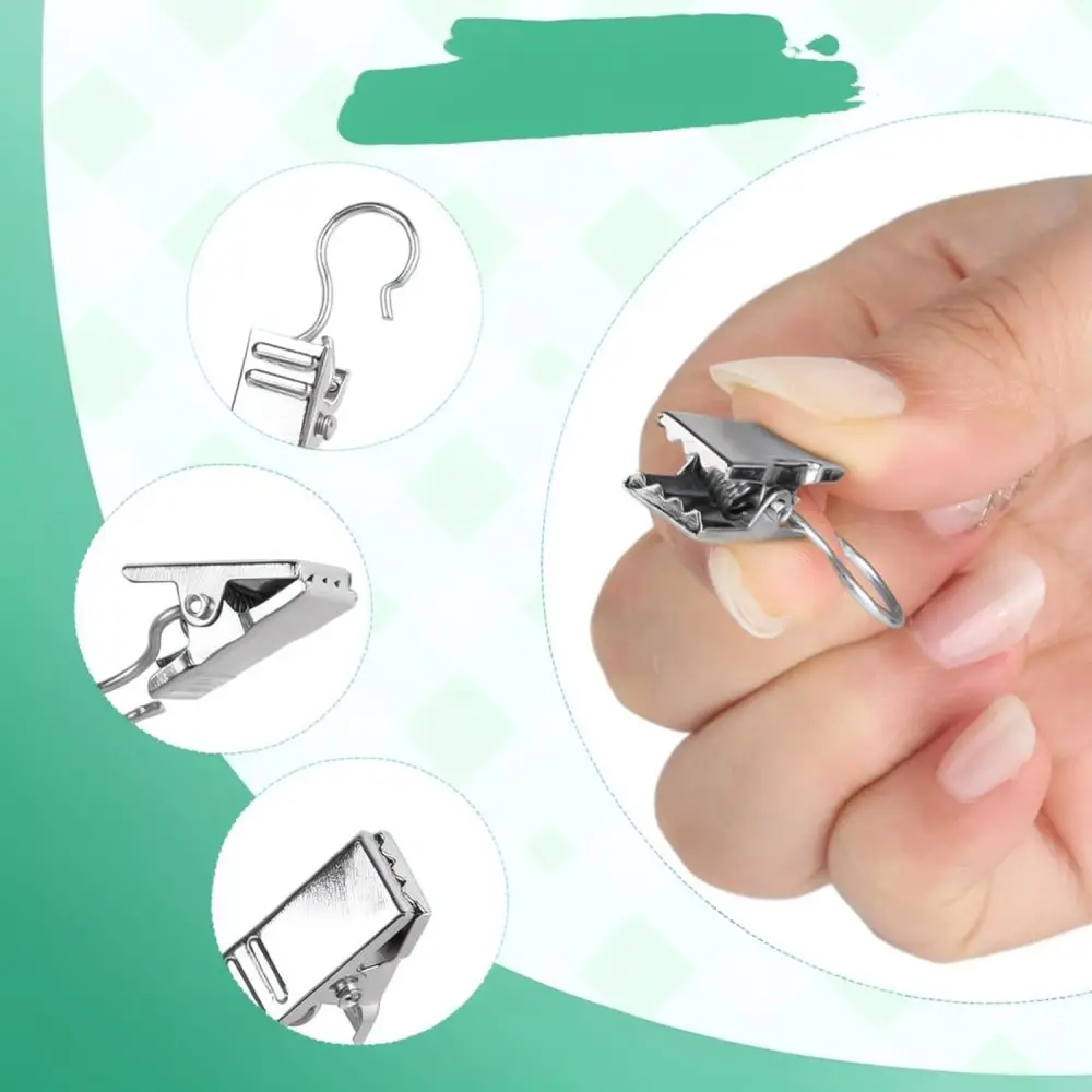 Stainless Steel Curtain Hangers Strong Metal Clamps Hooks Rustproof Drapery Fasteners For Household Window Decoration