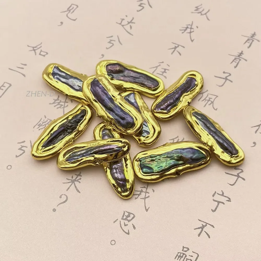 5 PCS Natural Freshwater Black Biwa Pearl 24K Yellow Gold Plated Loose beads Spacer Beads For Women Jewelry MaType of Stking DIY