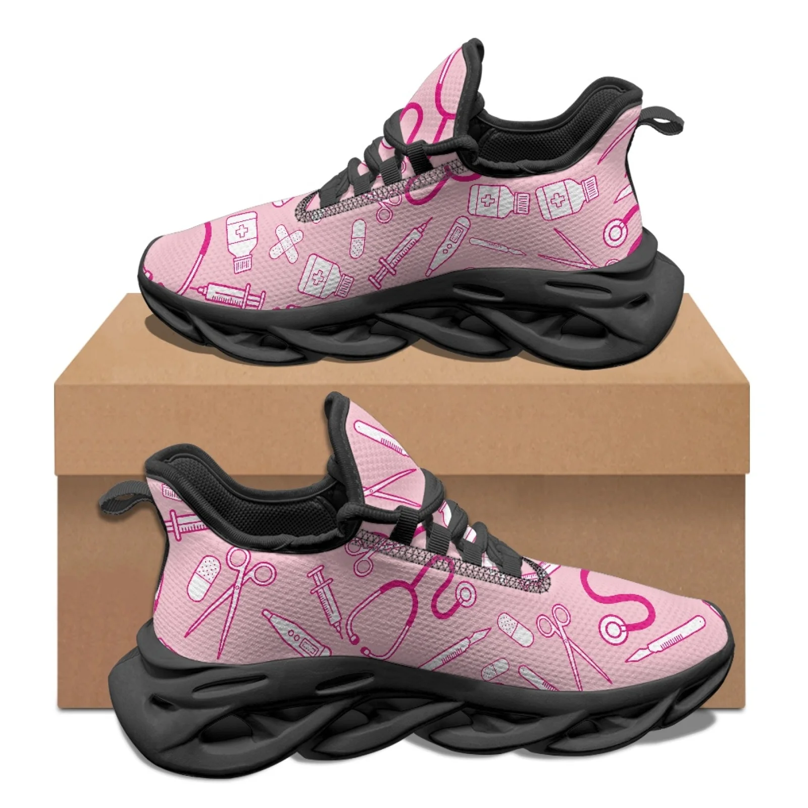PENSTROLL Pink Medical Icons Casual Mens Running Shoes for Jogging Mesh & EVA Men's Sport Trainer Fashion Sneakers
