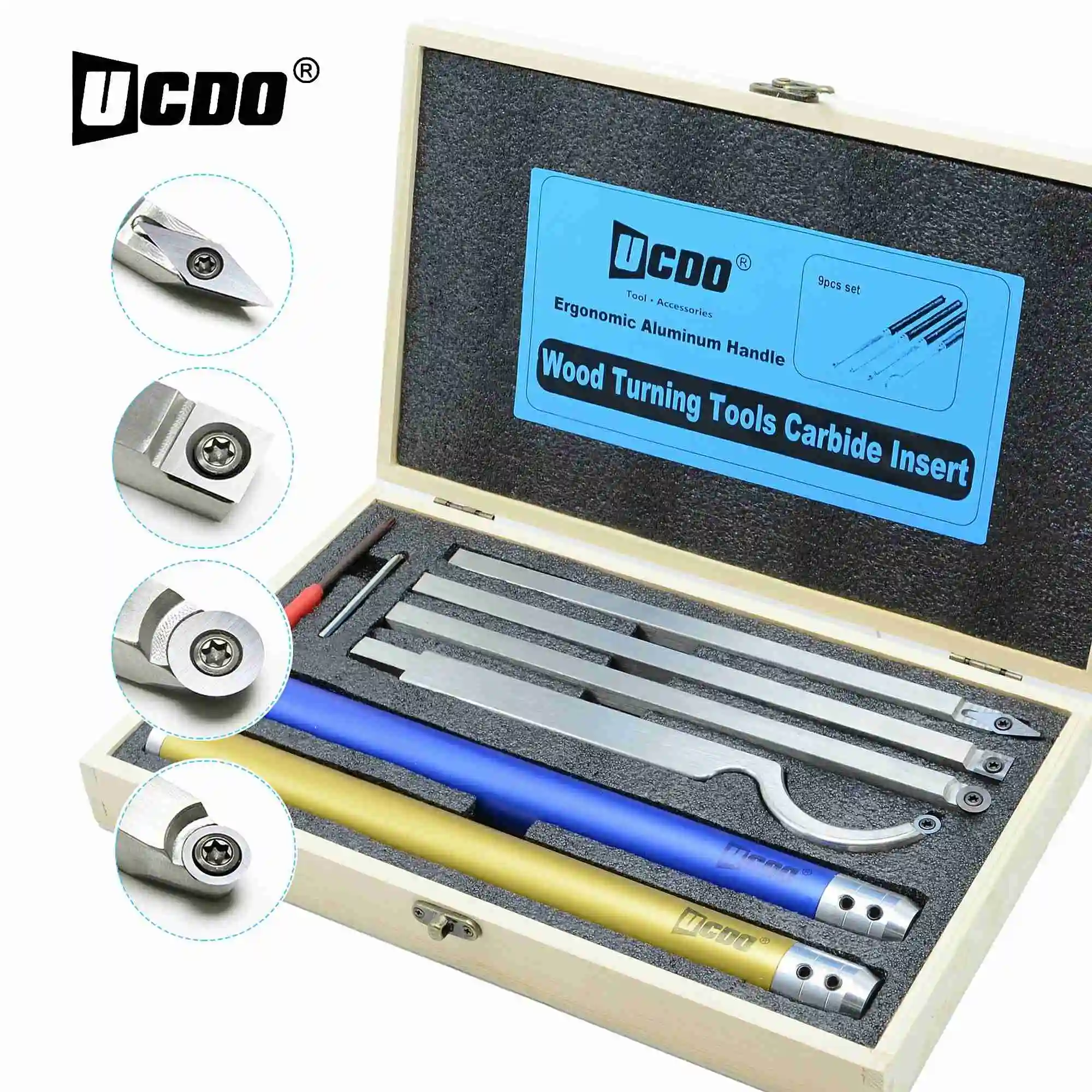 

UCDO Woodturning Tools 6/8 Sets Carbide Inserts Cutter Wood Turning Tool Swan Neck Woodworking Chisel Aluminum Handle for Lathe