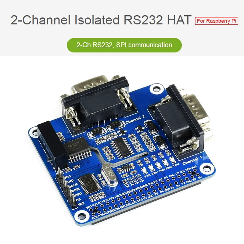 

Raspberry Pi 2-Channel Isolated RS232 Expansion HAT SC16IS752+SP3232 Solution Multi Onboard Protection Circuits for Raspberry Pi