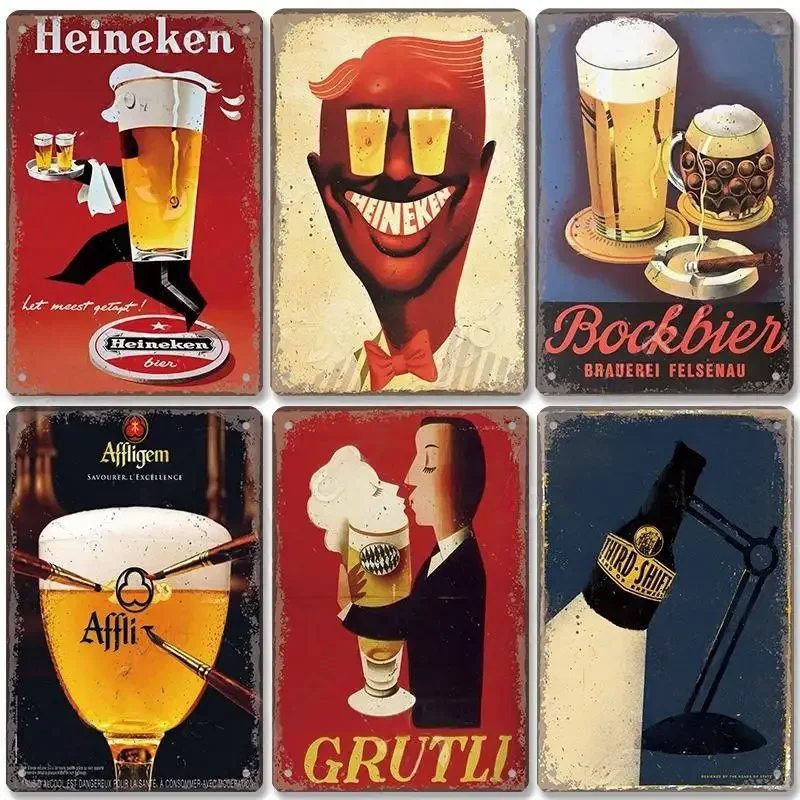 Famous Beer Brand Posters Vintage Metal Tin Signs Retro Belgian Dutch Beers Metal Plaque Wall Art Decor