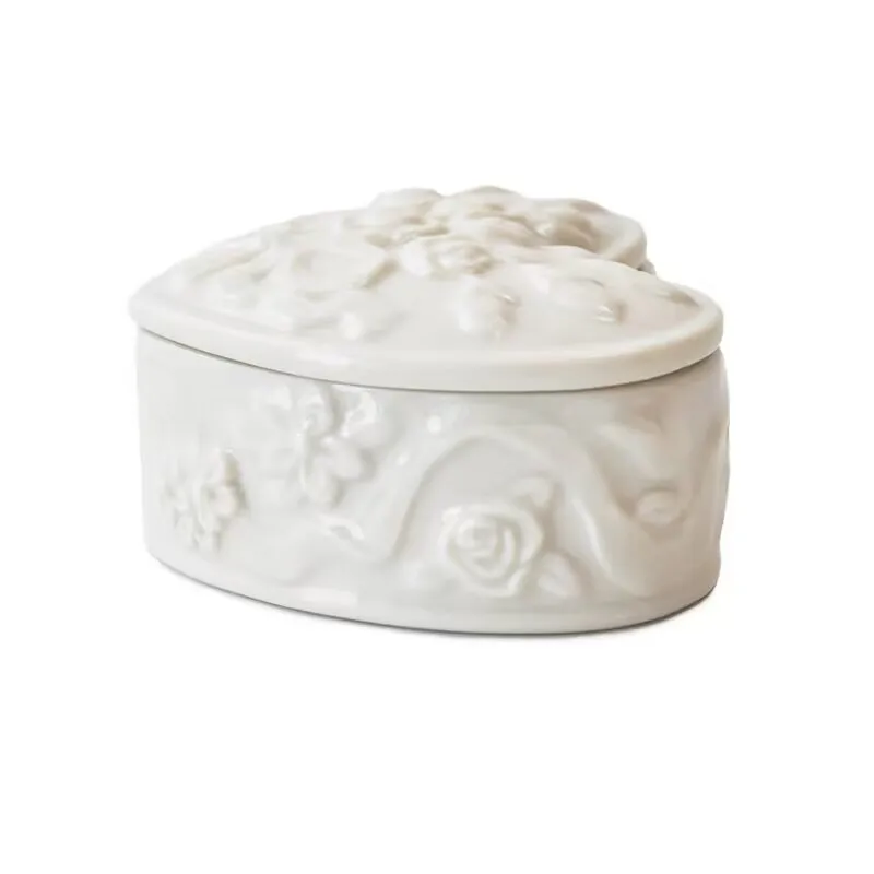 Porcelain Heart Shaped Flower Pattern Jewelry Trinket Box Ceramic  Ring Holder Gift for Her