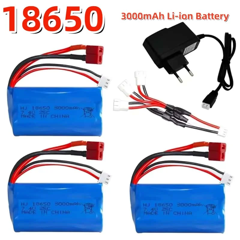 

7.4V 3000mAh 2S Li-ion Battery Pack for WLtoys 10428 12428 12423 144001 RC Car, Replacement Power for 124017 124019 Models