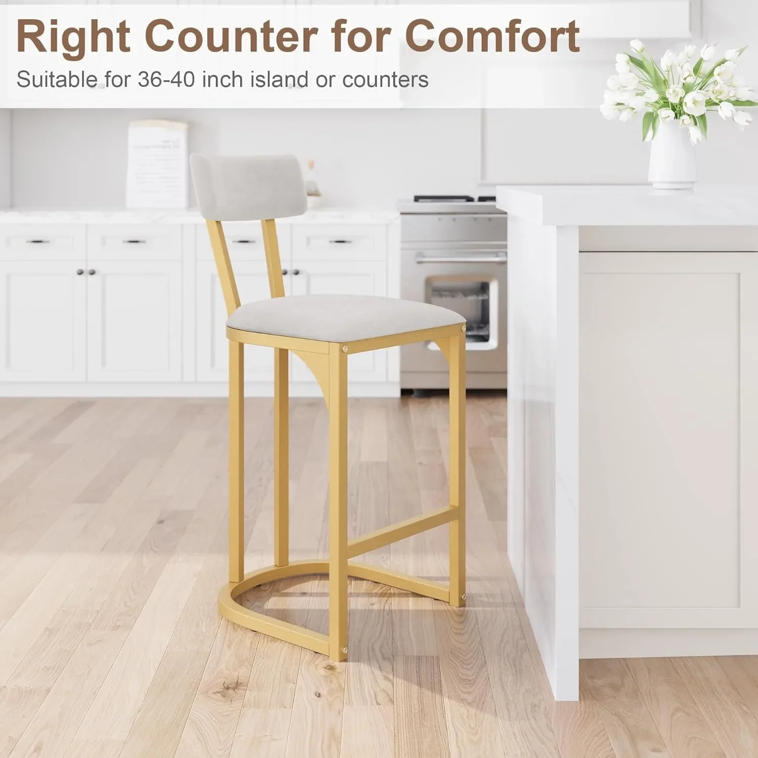 طقم كراسي بار مكون من قطعتين، مقاعد بار طويلة حديثة مع ظهر لطاولة المطبخ، وكراسي جزيرة لطاولة الطعام