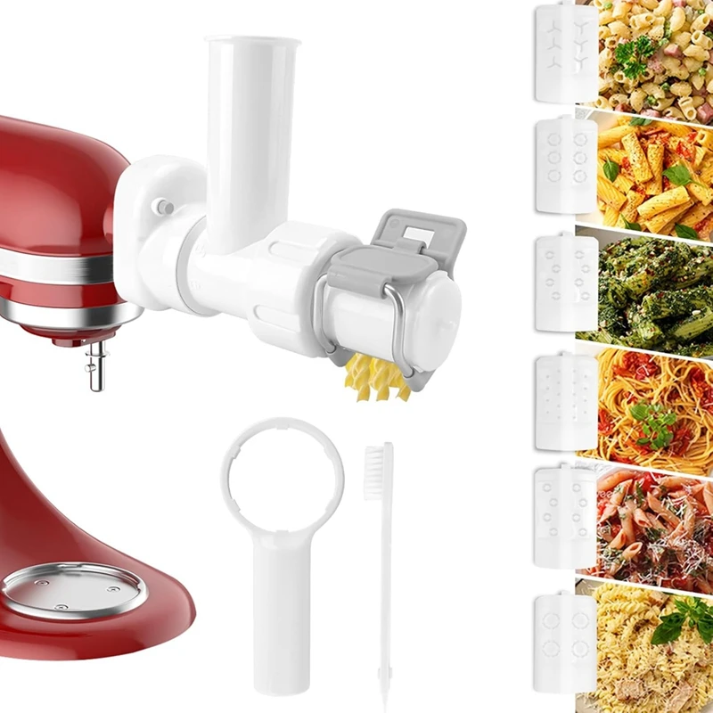 

A44F-6 In 1 Pasta Attachment For Kitchenaid Stand Mixer Pasta Pres Maker Attachment Set With 6 Different Shapes Pasta