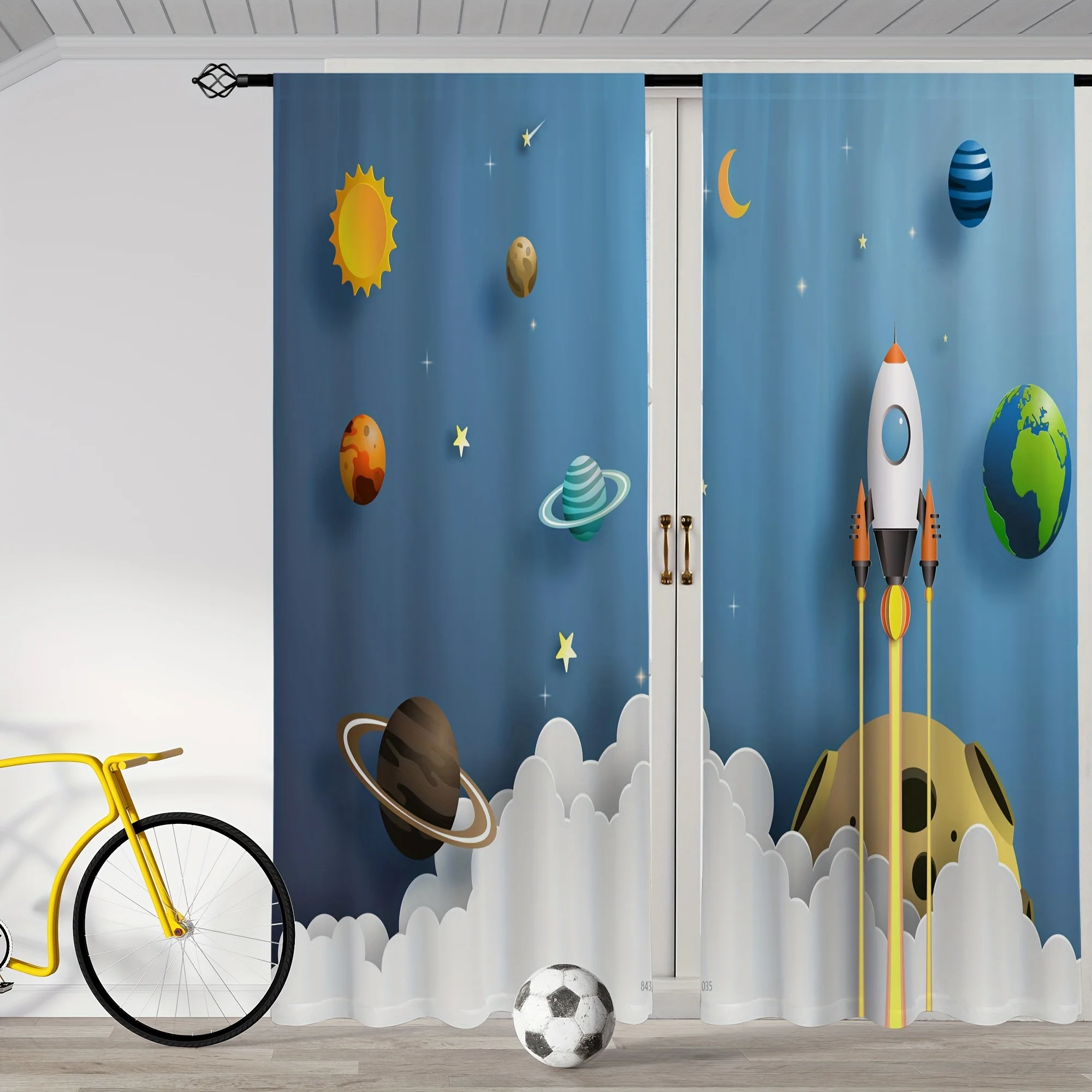 Space Galaxy Planets Kids Curtains Rocket Nursery Decor Astronomy Drapes Sun Moon Bedroom Accent Wallpaper