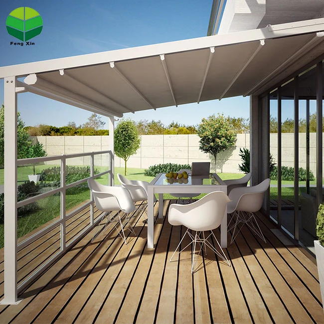Aluminium Outdoor Double Rretractable Waterproof Awning Pergola Retractable Awning Wall Bracket or Ceiling Bracket