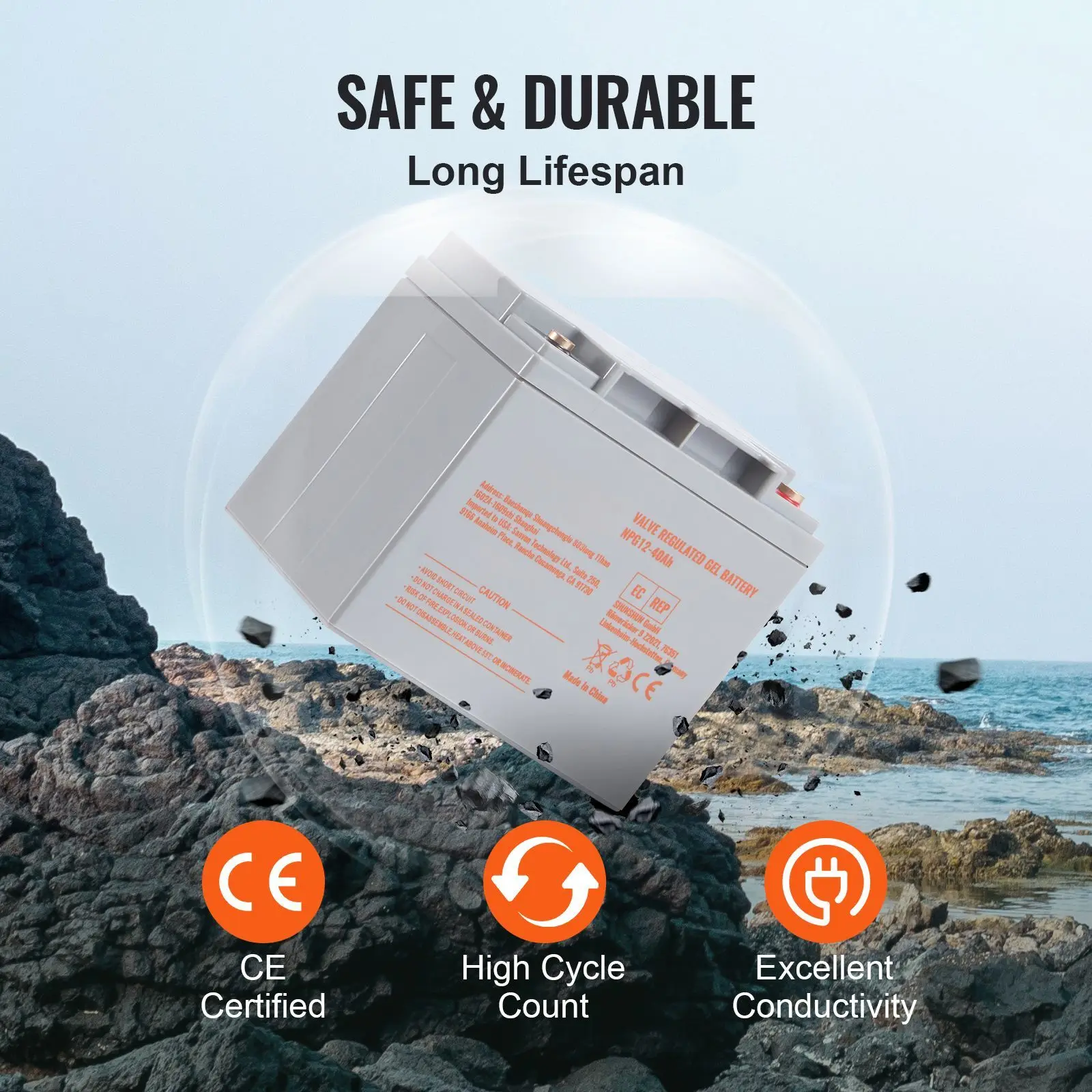 Rechargeable AGM Marine Battery, 12V 40AH, with 400A Discharge Current, Ideal for Mobility Scooters, Electric Wheelchairs