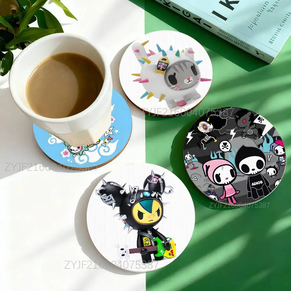 

Fashion T-Tokidokis Round Wooden Coasters For Cute Design Suitable for Drinks Tea,Coffee Home Perfect Gift Choice