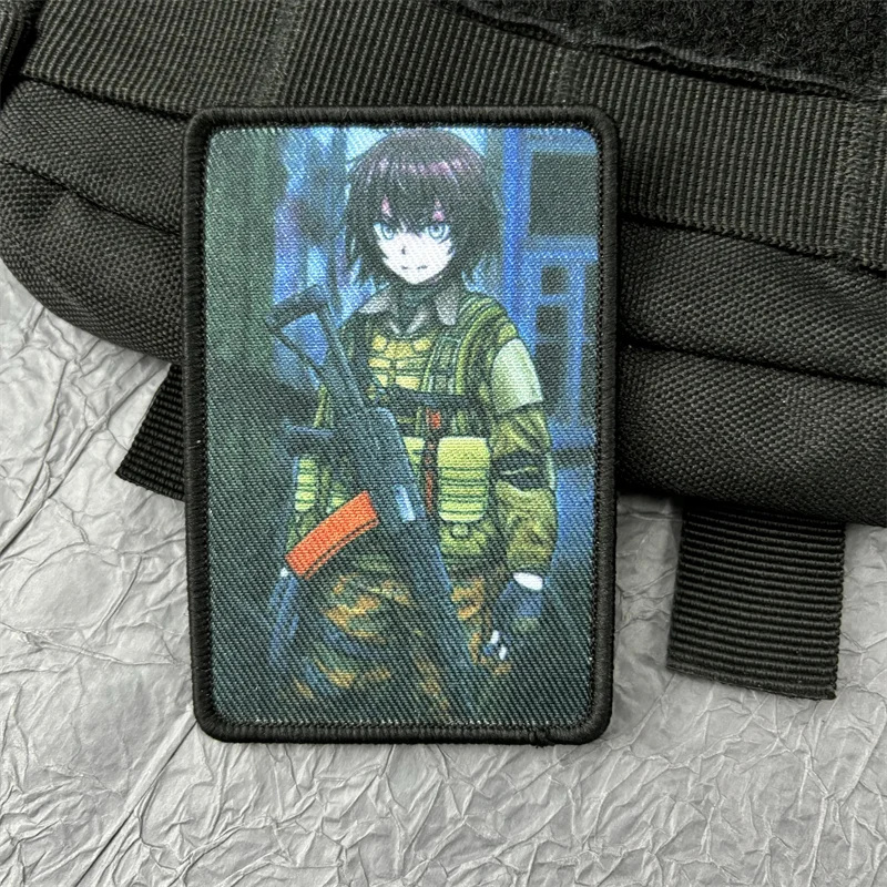 Girl with Gun Printed Patch Stickers for Clothes Military Tactical Patches Backpack Hook and Loop Morale Badge Army Accessories