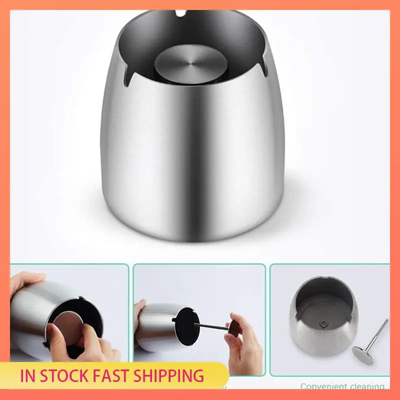 

AA05 5X Пепельница из нержавеющей стали с крышкой Тяжелая пепельница с нескользящим основанием Storm-Wind для наружного и внутреннего серебра