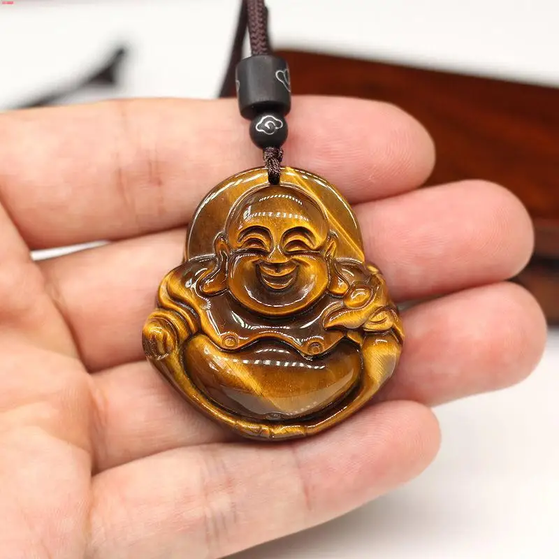 Natural Tiger Eye Stone Buddha Pendant Lucky Fortune God of Wealth Male Tiger Eye Stone Safe Female Necklace Pendant