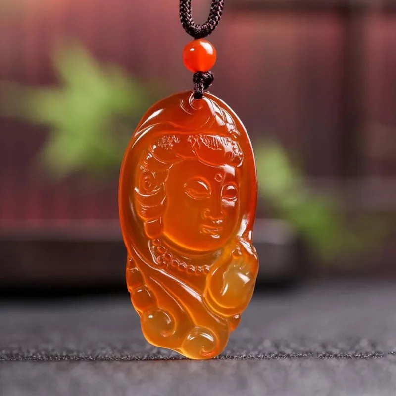 

Natural Red Agate and Chalcedony Side Profile Guanyin Jade Pendant Carving Jewelry Men's and Women's Necklace Accessories