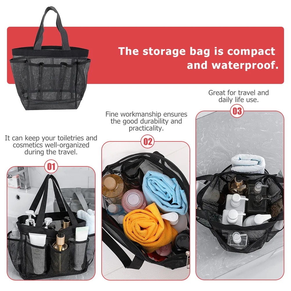 

Portable Toiletry Bag Waterproof Large Capacity Mesh Design Multi-Function Storage Pouch for Travel Outdoor Use