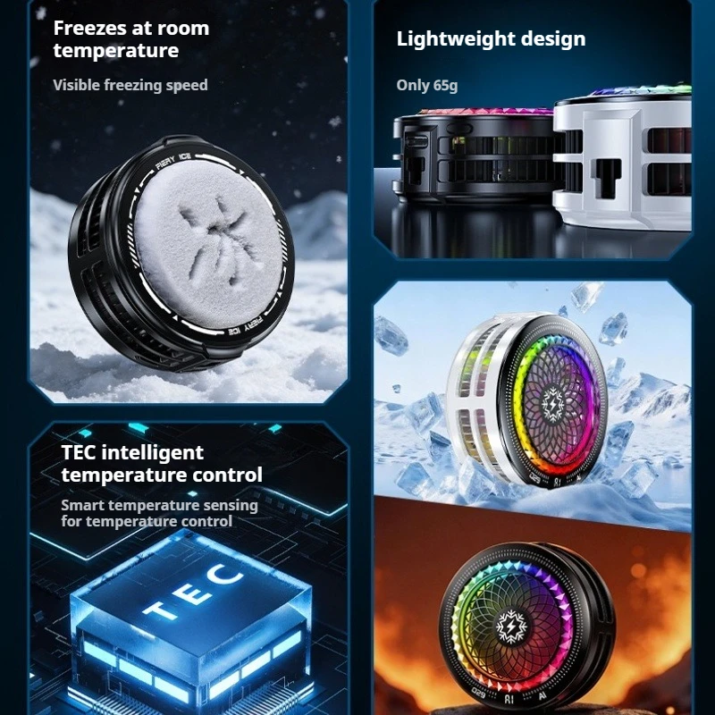 2026 TH29 Lightweight Semiconductor Phone Cooler, Real Ice Cooling Smart Temperature Control Low Noise for Gaming Live Streaming